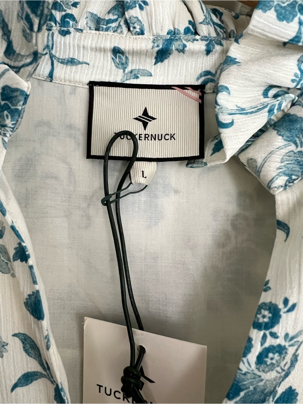 NWT Tuckernuck Blue & White Floral Tiered Shift Dress - Size L - Picture 3 of 4